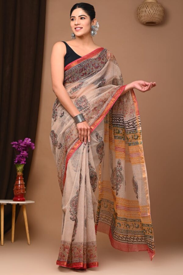 Kota Doria Saree - Cream