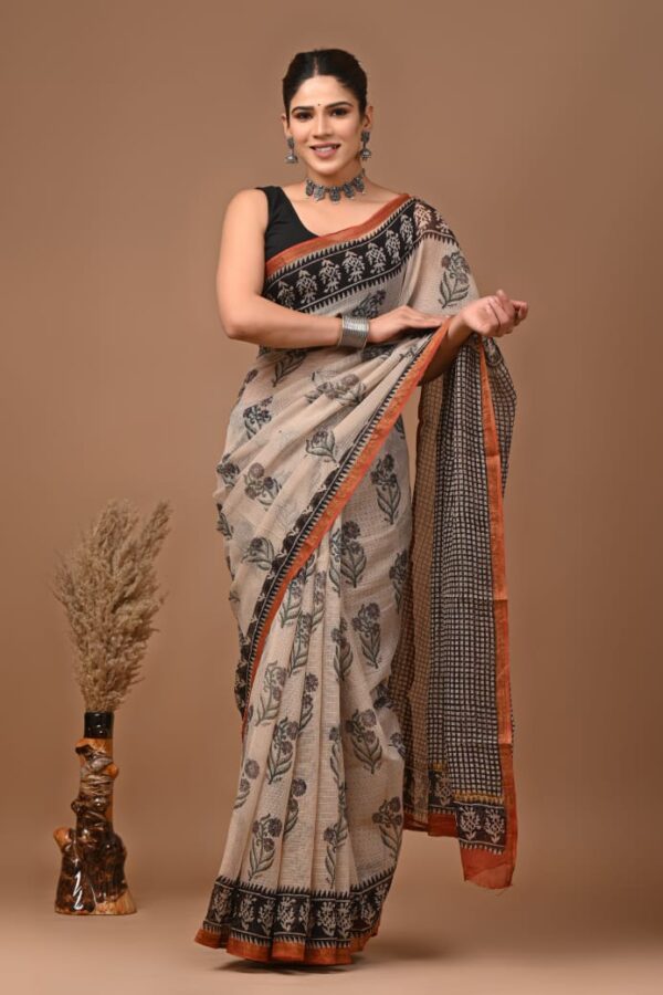 Kota Doria Saree - Cream