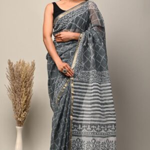 Kota Doria Saree - Grey