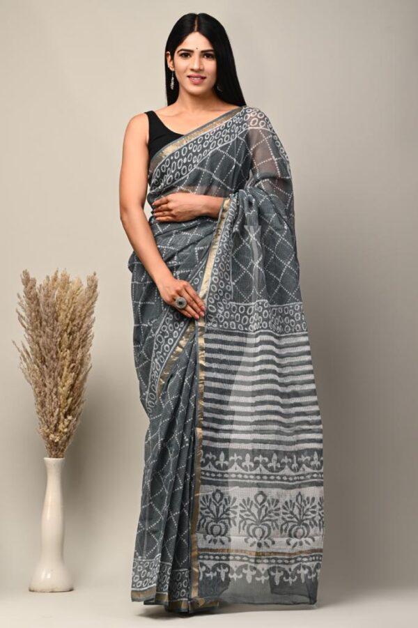 Kota Doria Saree - Grey
