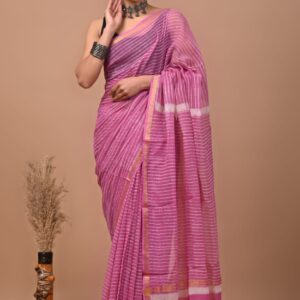 Kota Doria Saree - Pink