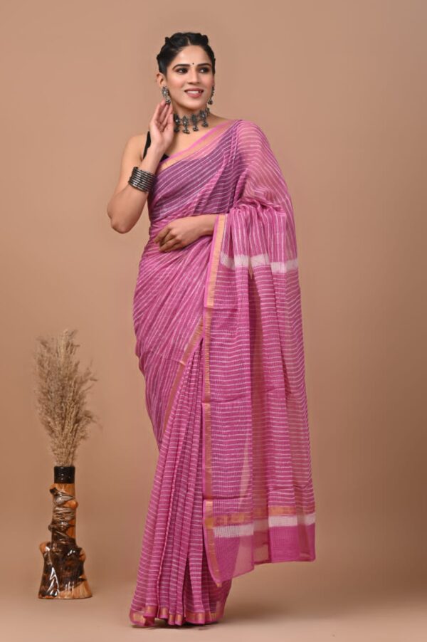 Kota Doria Saree - Pink