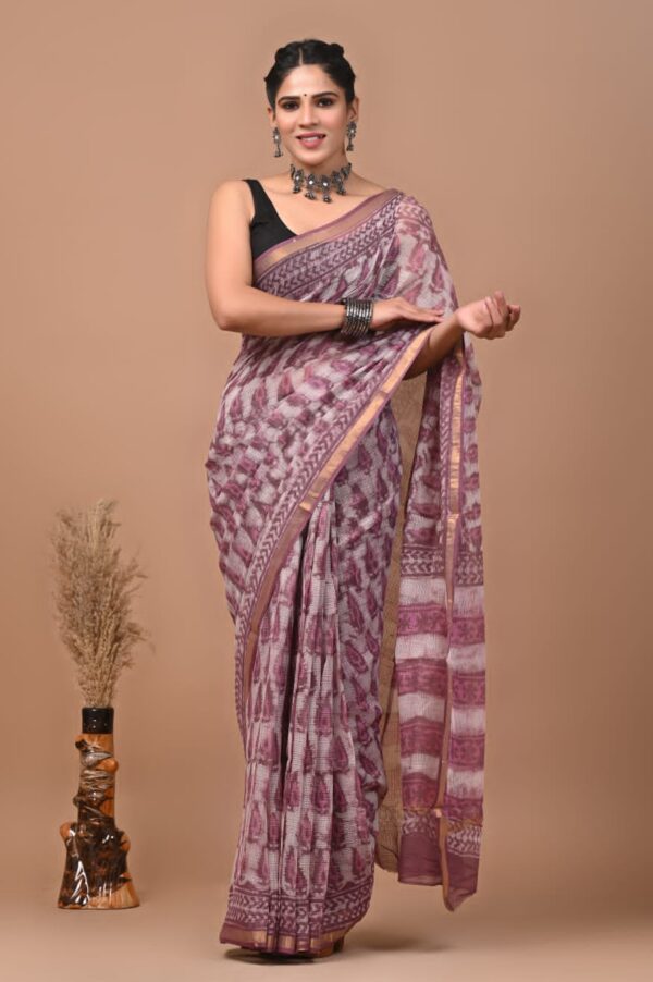 Kota Doria Saree - Pink