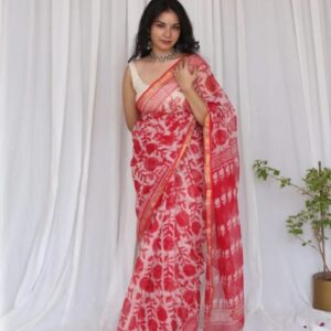 Kota Doria Saree - Pink