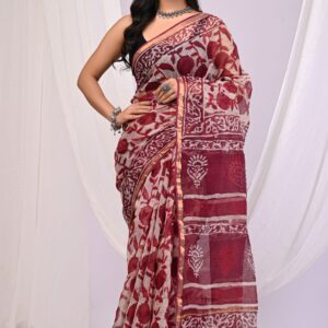 Kota Doria Saree - Pink