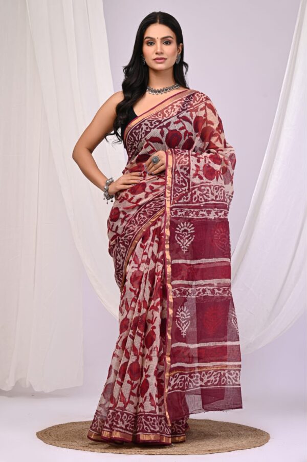 Kota Doria Saree - Pink