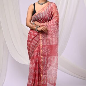 Kota Doria Saree - Pink