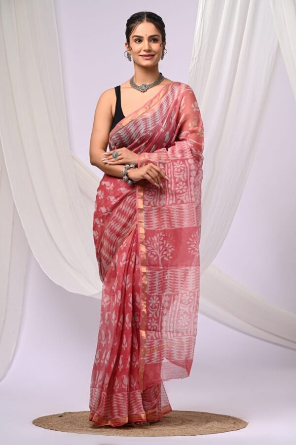 Kota Doria Saree - Pink