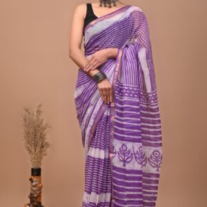 Kota Doria Saree - Violet