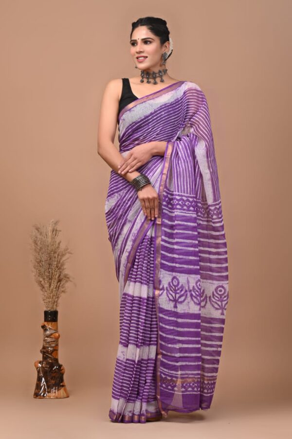 Kota Doria Saree - Violet