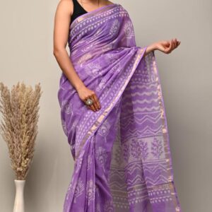 Kota Doria Saree - Violet