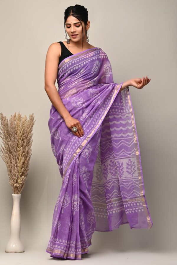 Kota Doria Saree - Violet