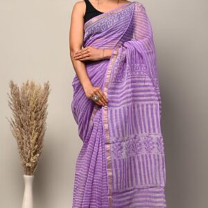 Kota Doria Saree - Violet
