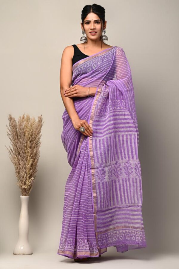 Kota Doria Saree - Violet