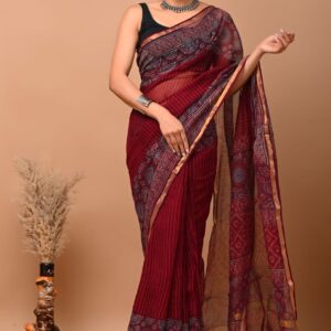 Kota Doria Saree - Red