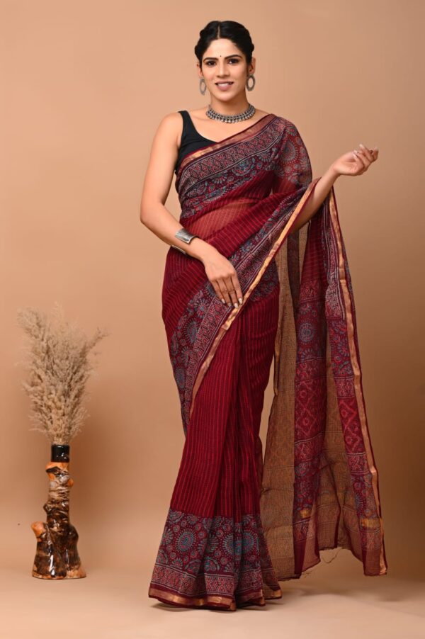 Kota Doria Saree - Red