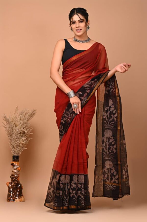 Kota Doria Saree - Red