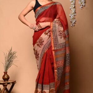 Kota Doria Saree - Red