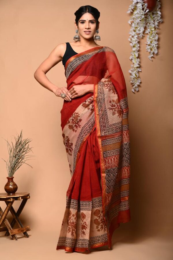 Kota Doria Saree - Red