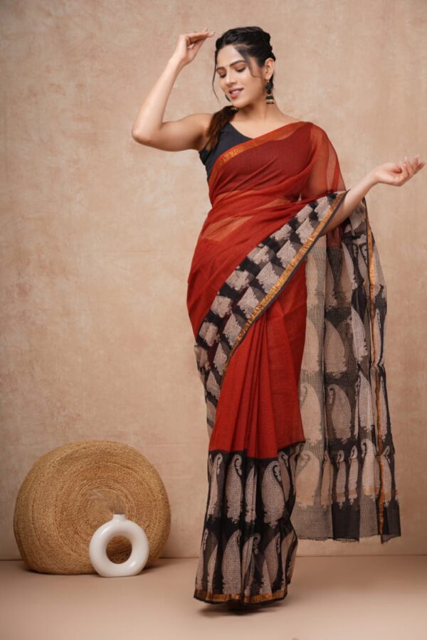 Kota Doria Saree - Red