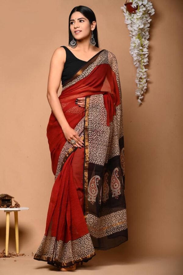 Kota Doria Saree - Red