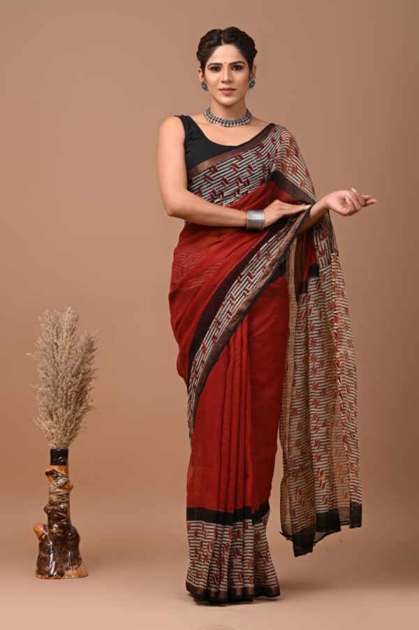 Kota Doria Saree - Red