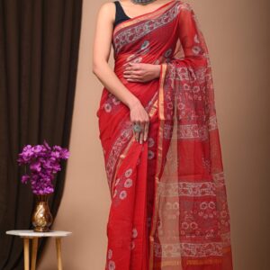 Kota Doria Saree - Red