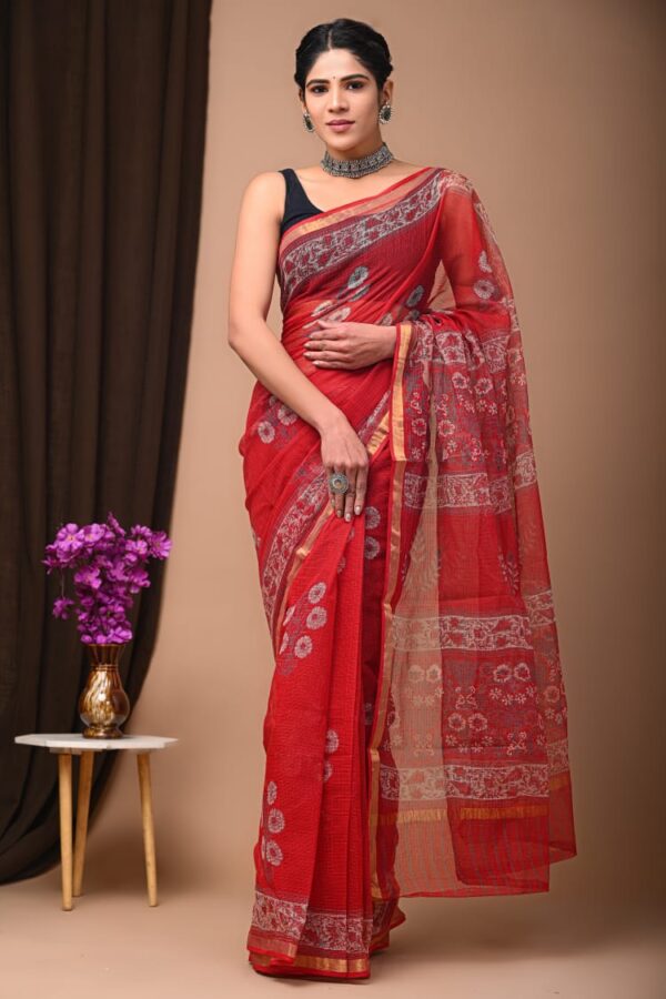Kota Doria Saree - Red