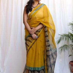 Kota Doria Saree - Yellow
