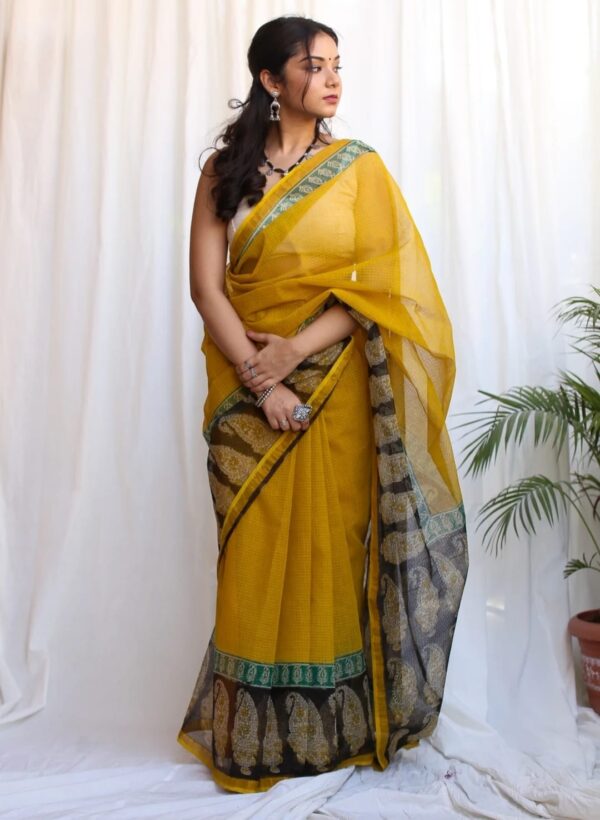 Kota Doria Saree - Yellow