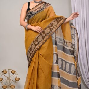 Kota Doria Saree - Yellow