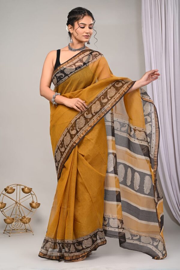 Kota Doria Saree - Yellow