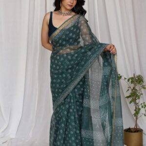 Kota Doria Saree - Green