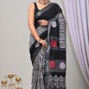 Ajrakh Linen Saree - Black