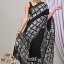 Ajrakh Linen Saree - Black