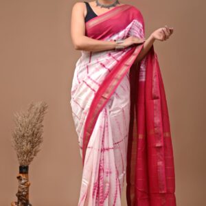 Maheshwari Silk Saree - White