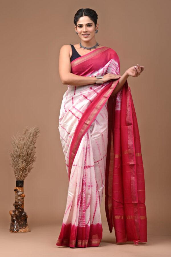 Maheshwari Silk Saree - White