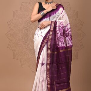 Maheshwari Silk Saree - White
