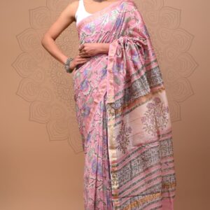 Maheshwari Silk Saree - Pink