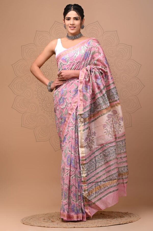 Maheshwari Silk Saree - Pink