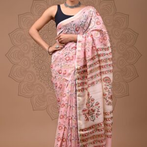 Maheshwari Silk Saree - Pink