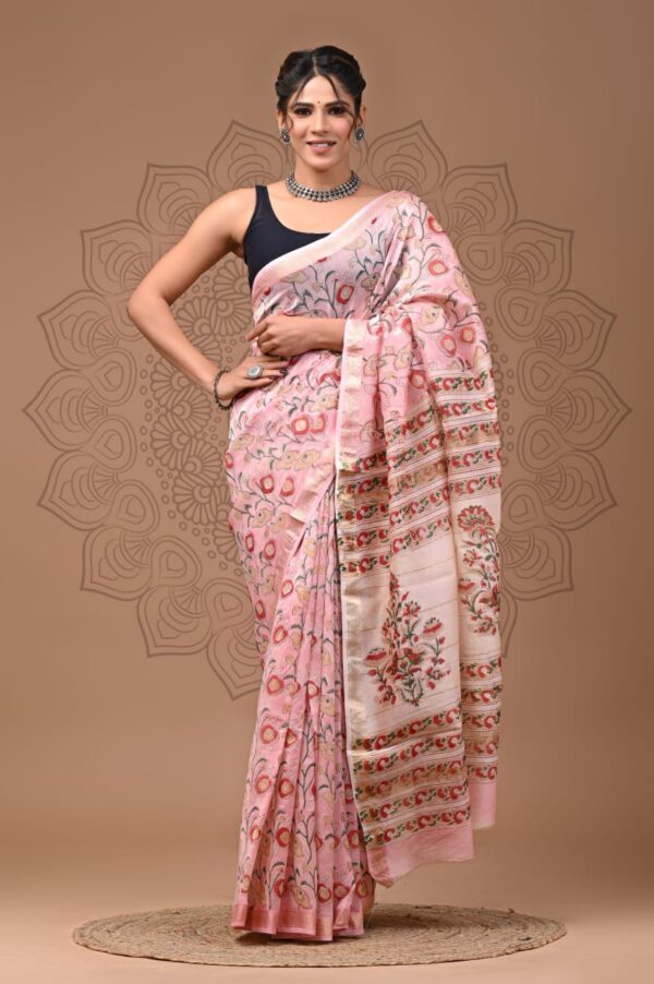 Maheshwari Silk Saree - Pink