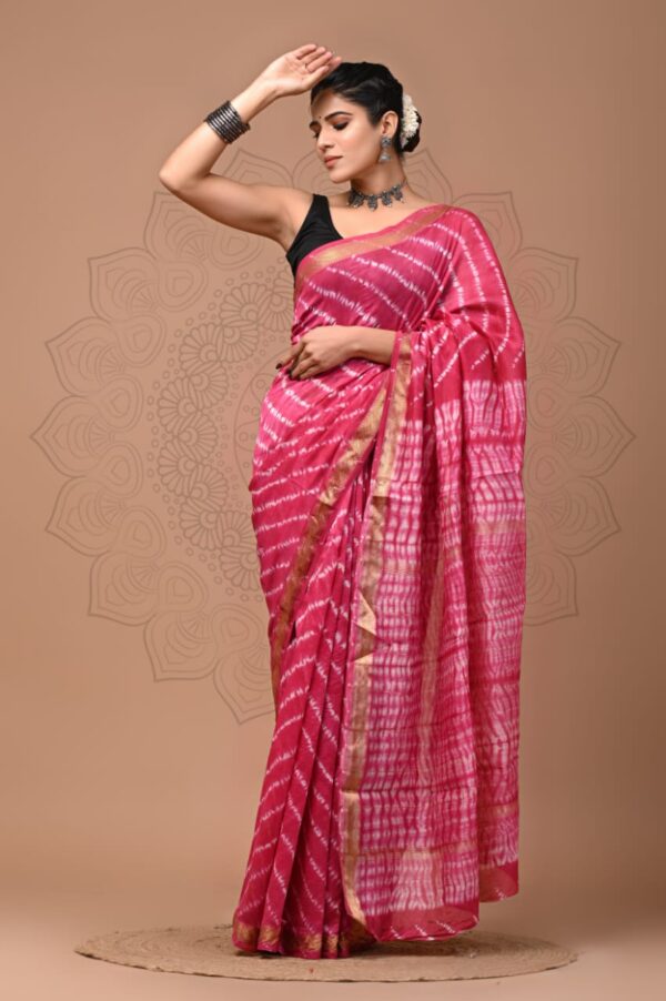 Maheshwari Silk Saree - Pink