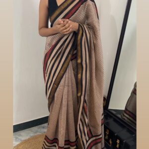 Maheshwari Silk Saree - Cream