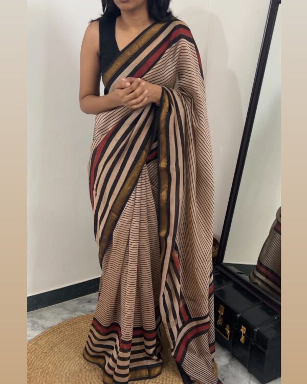 Maheshwari Silk Saree - Cream