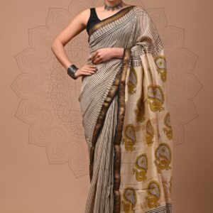 Maheshwari Silk Saree - Cream