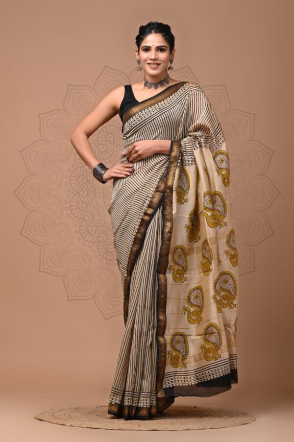 Maheshwari Silk Saree - Cream