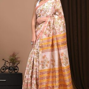 Maheshwari Silk Saree - Cream