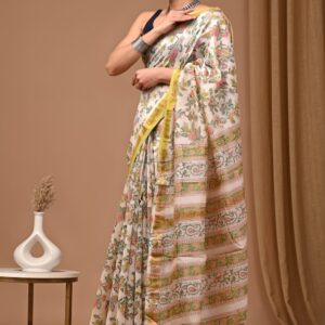 Maheshwari Silk Saree - Cream