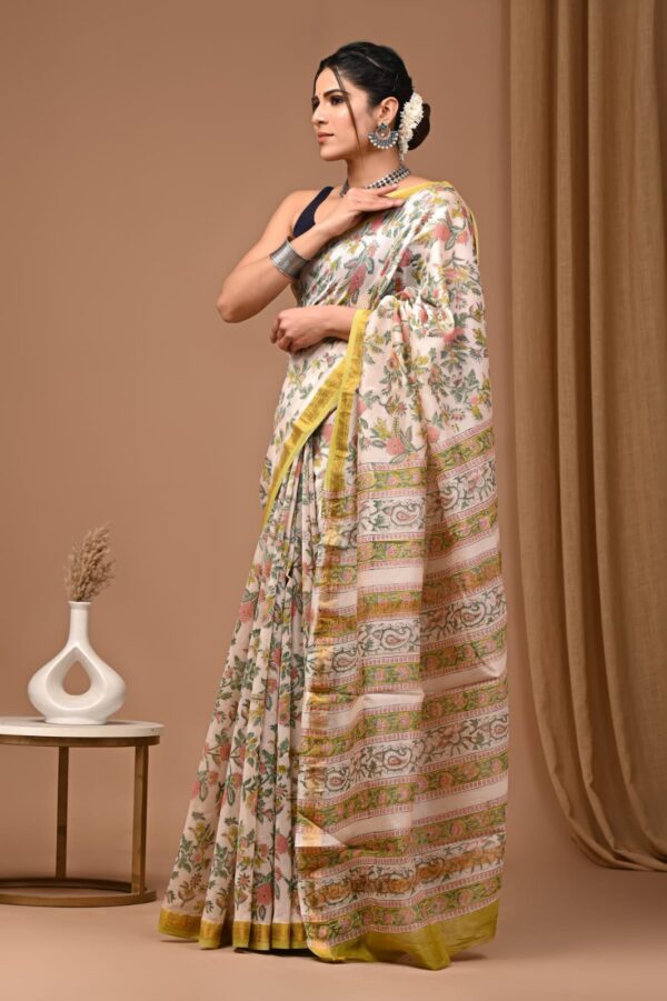 Maheshwari Silk Saree - Cream